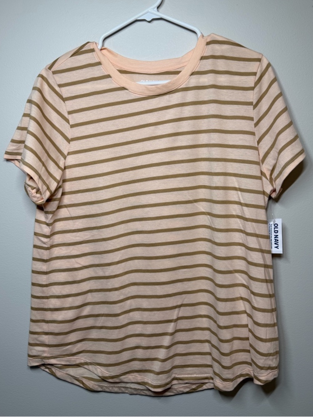 Old Navy Peach and Taupe Striped Tee Shirt